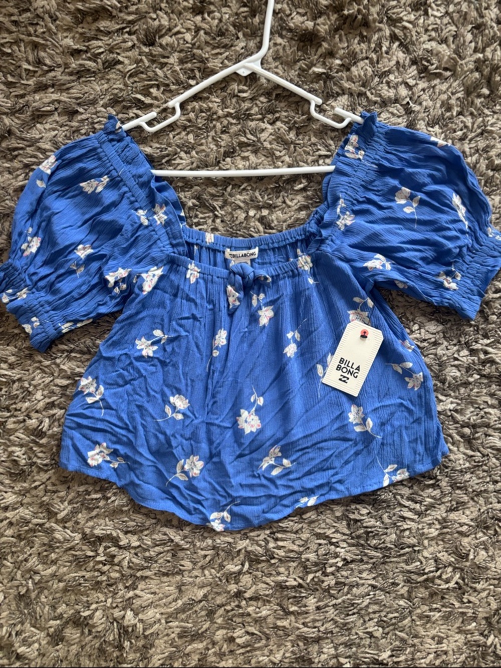 Billabong Blue Floral Off-Shoulder Peasant Top - Picture 8 of 13